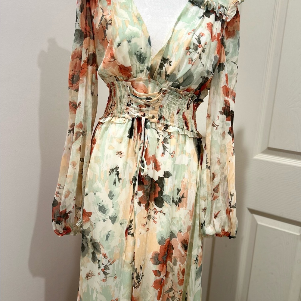 Orange and Green Long Sleeve Sundress - Picture 7 of 12